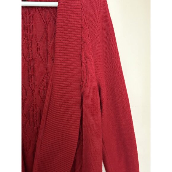 Talbots Women's 1X Red Open Front Sweater Lambswool Blend Cable Knit Cardigan - Picture 4 of 8